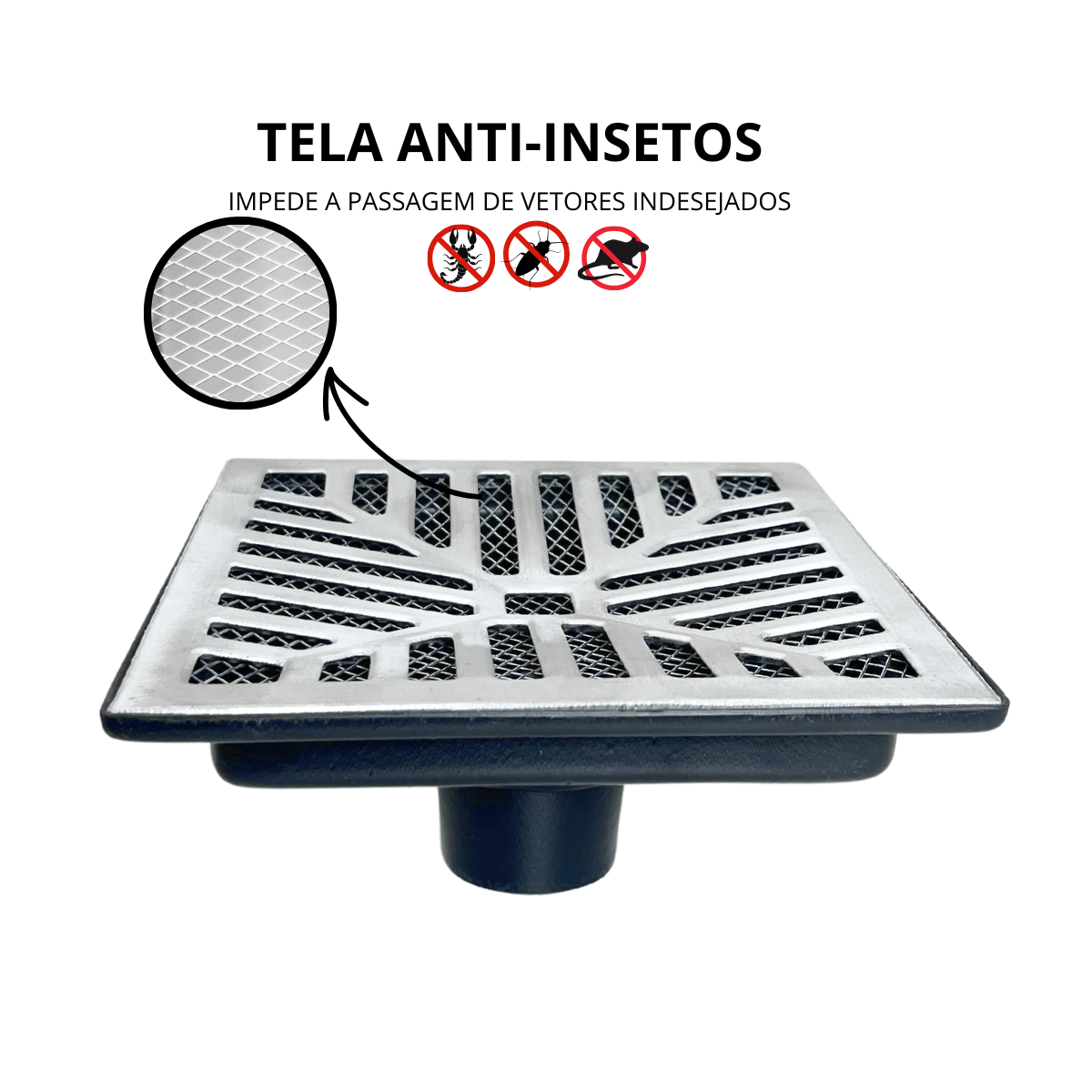 Ralo Quadrado 20x20 Aluminio Concavo Coletor Saída 2 Polegadas - 5