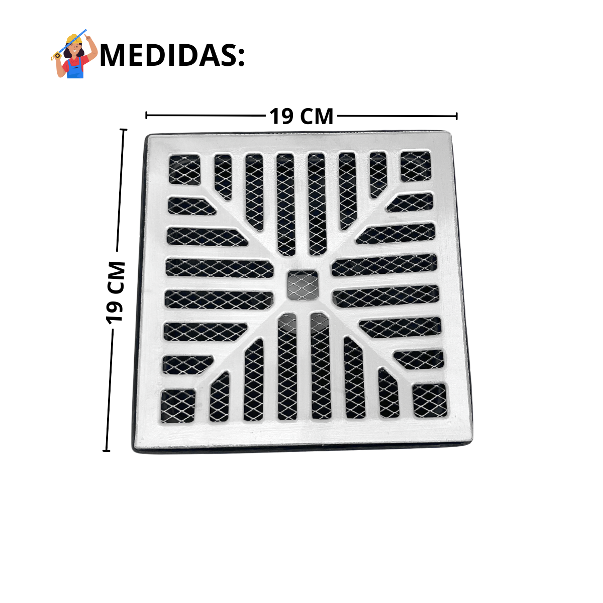 Ralo Quadrado 20x20 Aluminio Concavo Coletor Saída 2 Polegadas - 2