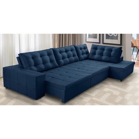 Sofá de Canto Direito Jacke Retrátil e Reclinável com Molas Suede 3,00x2,00 Adonai Estofados