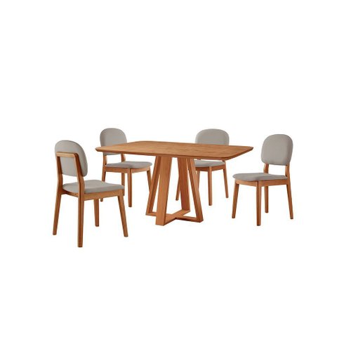 Conjunto Sala de Jantar Mesa Floripa 120x80cm Tampo Retângular Laminado Mel e com 4 Cadeiras Évora -