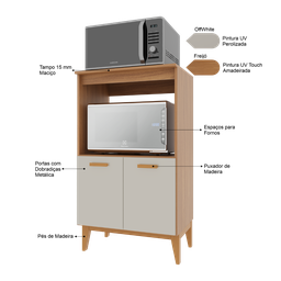 Balcão de Cozinha Modulado para Forno e Microondas Fidelitá Atenas 65cm 2 Portas - 5