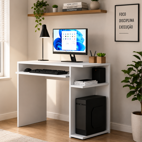 Mesa para Computador Gamer com Suporte para Teclado - Branco