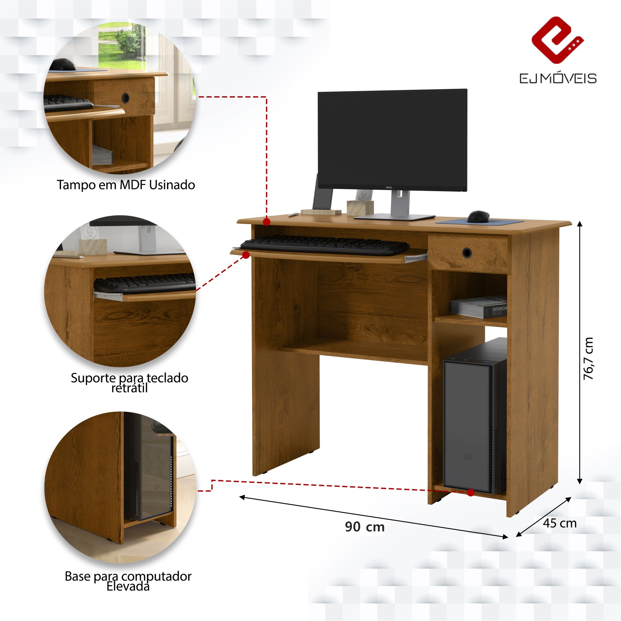 Mesa para Computador Viena com Gaveta para Sala Quarto Escritório Freijó - 3