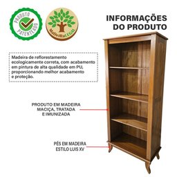 Estante Livreiro de Madeira Antiga sem Portas Luiz Xv Castanho - 3