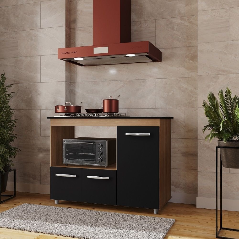 Balcão Cooktop Ana 4 Bocas 114m com Nicho para Forno e 3 Portas ...