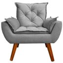 Ver imagem 2 de Poltrona com Puff Decorativo Opala Linho Cinza