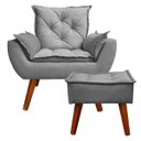 Ver imagem 1 de Poltrona com Puff Decorativo Opala Linho Cinza