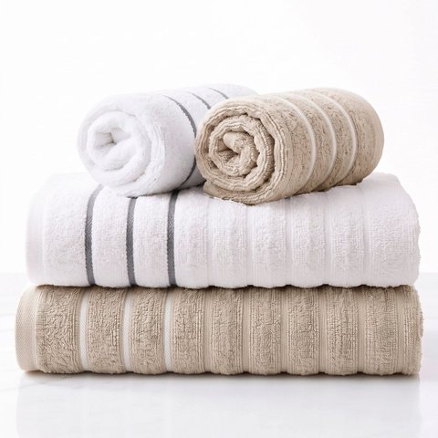 Jogo de Toalha Banho - Jacquard - Wave Ondas - Home Design 450g - Corttex Cor: Branco / Bege