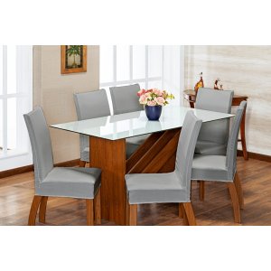 Kit de Capas de Cadeira Estofada 4 Lugares Mesa de Jantar Protege Muda a Decoração Malha Helanca Lis