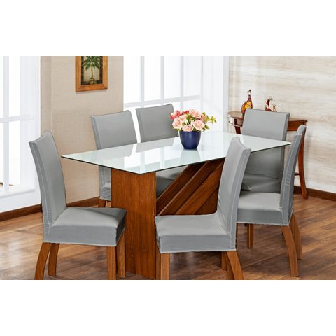 Kit de Capas de Cadeira Estofada 4 Lugares Mesa de Jantar Protege Muda a Decoração Malha Helanca Lis