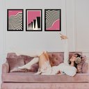 Ver imagem 2 de Kit 3 Quadros Bauhaus Geométricos Rosa e Preto 33x24cm:moldura Branca