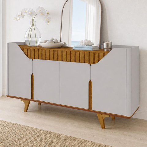 Aparador Buffet para Sala de Jantar 4 Portas 160cm Devon B02 Off White Cinamomo - Lyam Decor