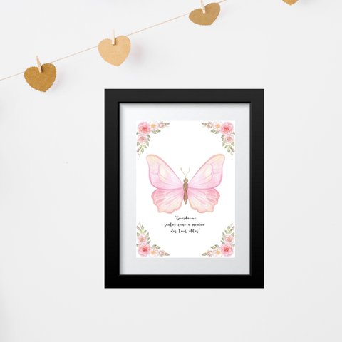 Quadro Grande Salmo Borboleta Rosa - 60x48cm:moldura Preta