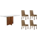 Ver imagem 1 de Conjunto Mesa Berlim c/ Tampo Madeirado c/ Vidro Canto Curvo 120x80cm e 4 Cadeiras Dakota Madeira