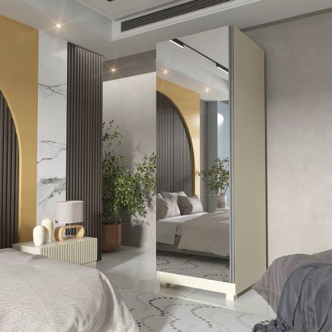 Sapateira com Espelho 1 Porta Gold Off White - Gelius