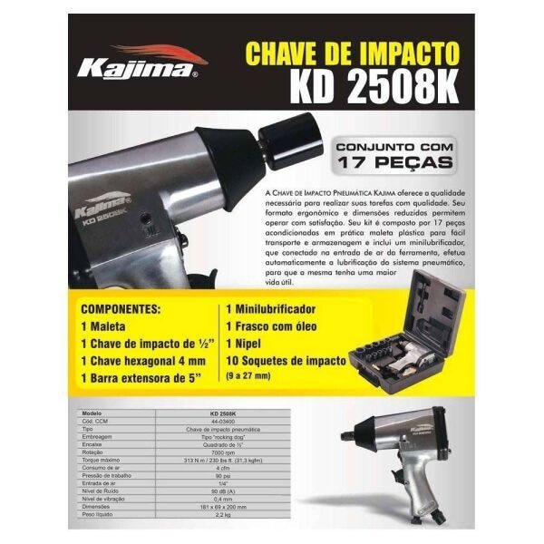 Chave Parafusadeira De Impacto Pneumática 1/2 Com 17 Peças Kd 2508k - 5