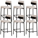 Ver imagem 1 de Kit 06 Banquetas Alta Bar Cozinha Sala de Jantar Aço Preto Kaira C01 Linho Palha Courino Preto -