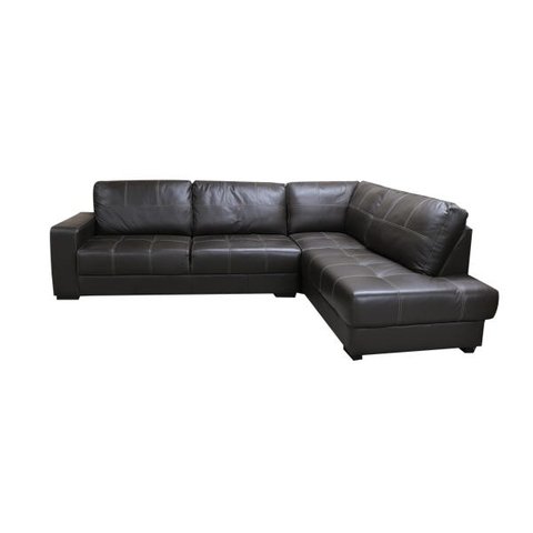 Sofá de Couro Canto Marrocos 3 Lugares com Chaise Direita - Marrom
