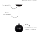 Ver imagem 2 de Pendente Luminária de Teto Cúpula Bola Suporte Plástico - Soquete E-27 – Abf Luminárias:preto