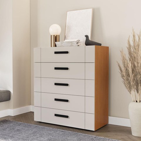 Cômoda Lisboa com 5 Gavetas 90x104cm Freijó/Creme 240840