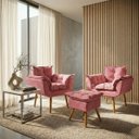 Ver imagem 1 de Kit 2 Poltronas Decorativa e Puff para Sala Recepção Manicure Consultório Quarto Alice Tecido Suede