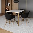 Ver imagem 1 de Mesa Jantar Industrial Quadrada 90Cm Branca Base V Dourada Com 4 Poltronas Daw Madeira Cor: Branco