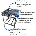 Ver imagem 2 de Fogão Industrial 2 Bocas Alta Pressão P7 com Chapa Bifeteira Metalfour