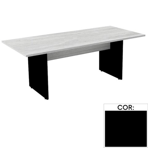 Mesa de Reunião Retangular 200x90cm Pé Painel Pe25 em MDP Preta com Base Preta