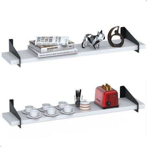 2 Prateleiras de Madeira Estilo Industrial Suspensa Max60pb