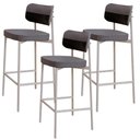 Ver imagem 1 de Kit 03 Banquetas Alta Bar Cozinha Sala de Jantar Aço Branco Kaira C01 Linho Cinza Courino Preto -
