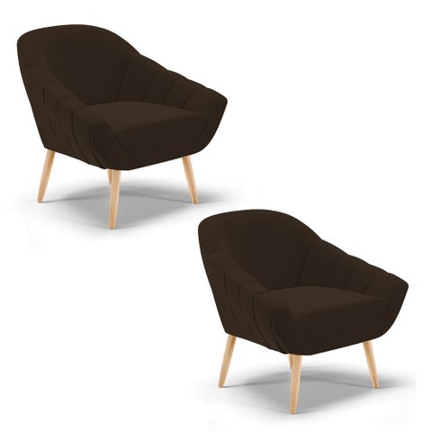 Kit 02 Poltronas Giovana Suede Pés Palito Natural - D’Rossi - Marrom