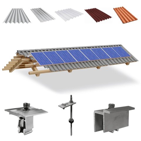 Kit Estrutura Suporte Fixador Para 08 Placas Solar Alumínio e Inox Telha Fibro Ondulada em Viga Made