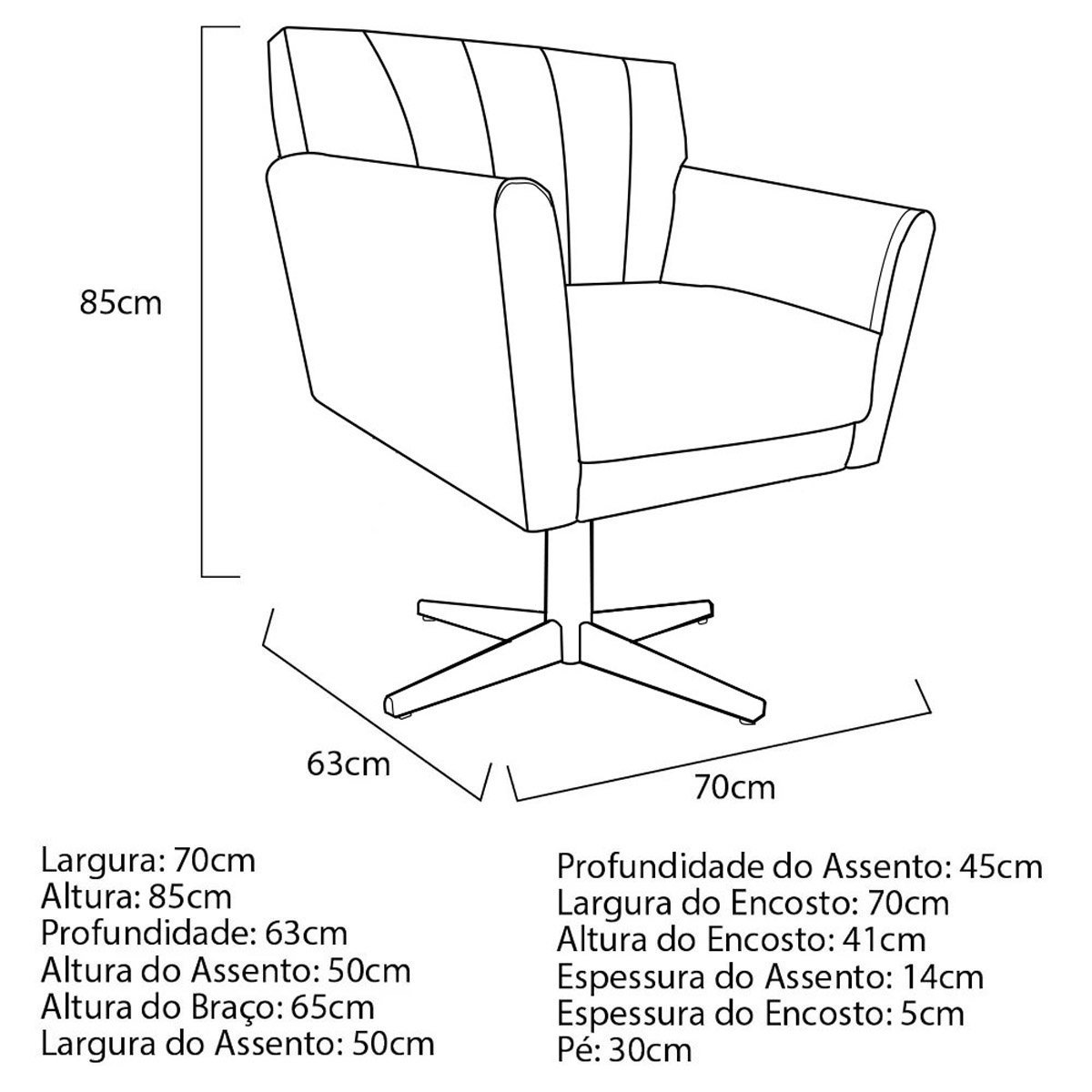 Poltrona Laura Base Giratória de Metal Linho - Doce Sonho Móveis POLTRONAS POLTRONAS PARA SALA POLTR - 3