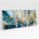 Ver imagem 1 de Kit Quadro Decorativo 3 Telas Canvas Mármore Azul em Ouro Tacolado Moldura Flutuante 4,5cm Branca 60