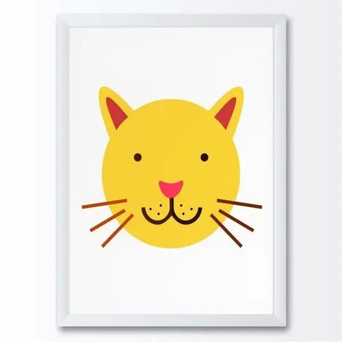 Quadro infantil desenho gato amarelo