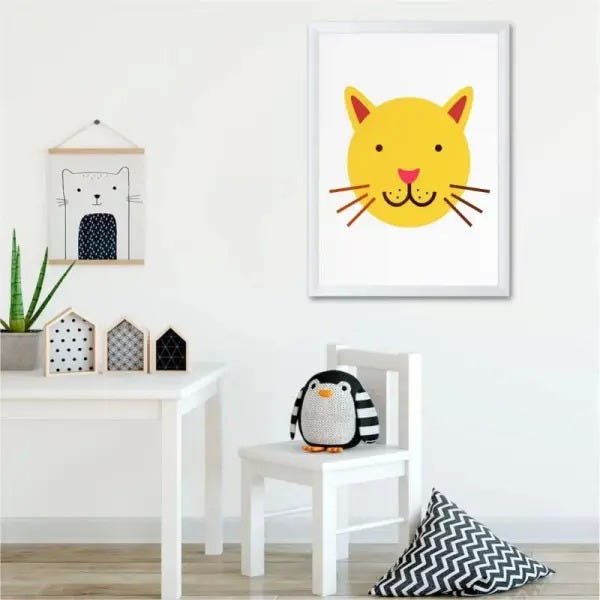 Quadro infantil desenho gato amarelo