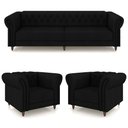Ver imagem 2 de Conjunto Sala de Estar 1 Sofá Living 240cm e 2 Poltronas Stanford Chesterfield Pés Madeira Couro Pre