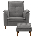 Ver imagem 1 de Poltrona Decorativa + Mini Puff Opala Tecido Suede Cinza - Fri Varejo