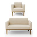 Ver imagem 2 de Conjunto Poltrona e Namoradeira Decorativa Isabella Pés Fixo em Madeira Castanho Suede Bege G19 - Gr