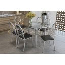 Ver imagem 1 de Conjunto: Mesa de Cozinha Elba c/ Tampo de Vidro 120cm + 6 Cadeiras Holanda Cromada - Assento Preto