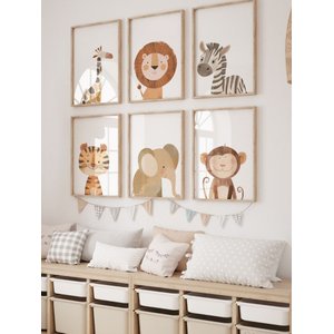 Kit 6 Quadros Decorativos Infantil Animais Safari No2