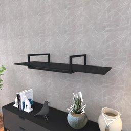 Prateleira Industrial Suspensa Estante Parede Nicho Preto Ferro e Madeira Suporte Pratileira - 1