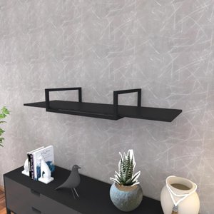 Prateleira Industrial Suspensa Estante Parede Nicho Preto Ferro e Madeira Suporte Pratileira
