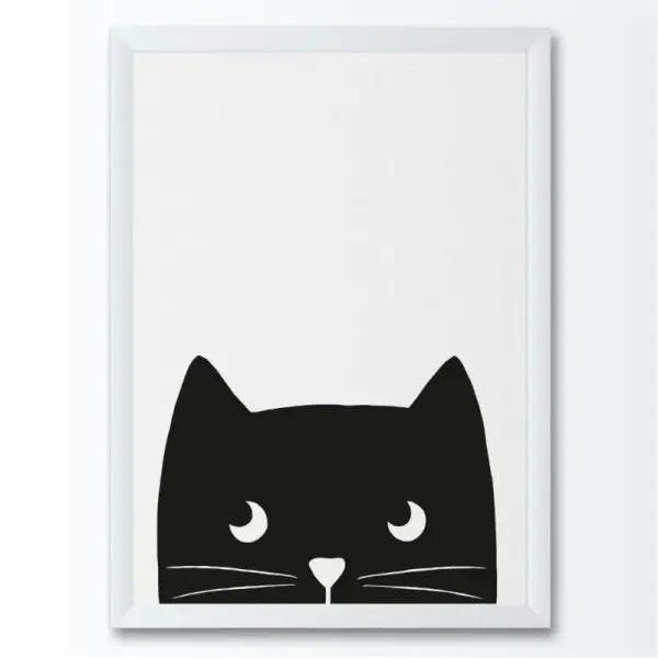 Quadro Decorativo Gato Preto E Branco Desenho Minimalista 4879