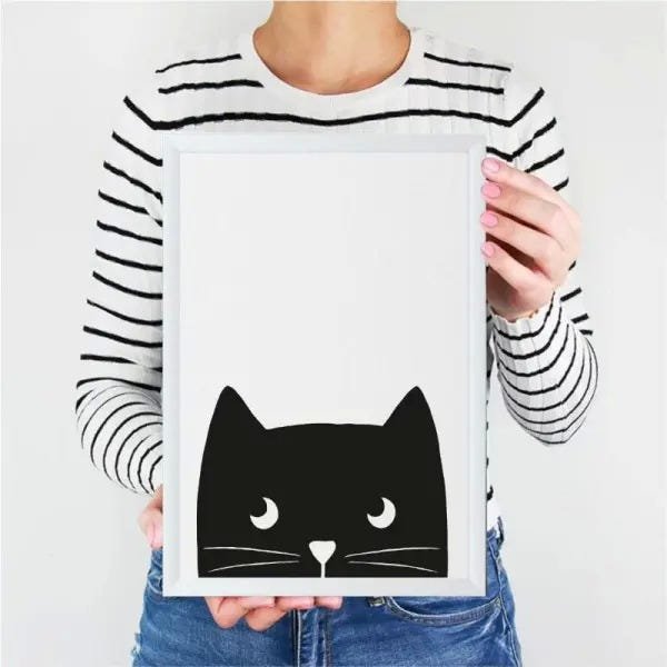 Quadro infantil desenho gato preto