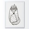 Quadro infantil animal lobo desenho p&b - 1