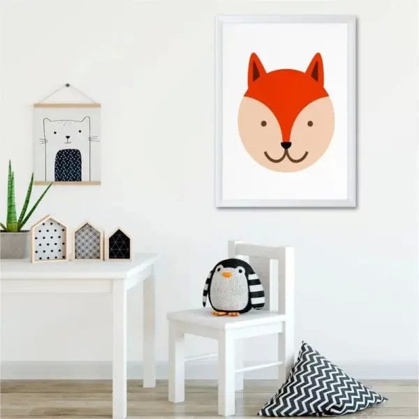 Placa decorativa infantil desenho animal raposa vermelha