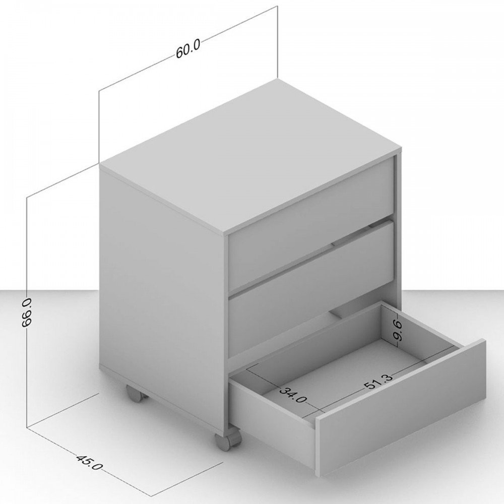 Mesa de Cabeceira Mauá 3 Gavetas com Rodízios Branco 3419 - Politorno - 4