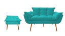 Ver imagem 1 de Kit Namoradeira +1 Puff Puf Decorativo Opala Suede Azul Tifany Pés Madeira Mz Decor