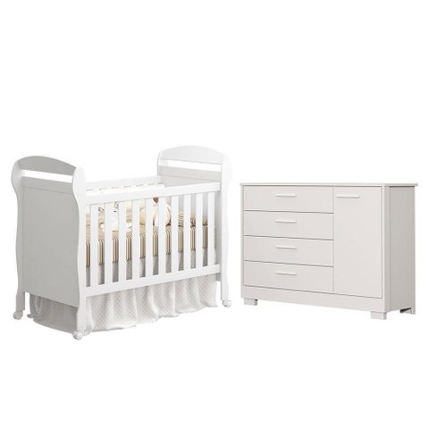 Jogo de Quarto Infantil Cômoda Zaki e Berço Mini Cama Danny Branco Fosco - Reller Móveis Branco